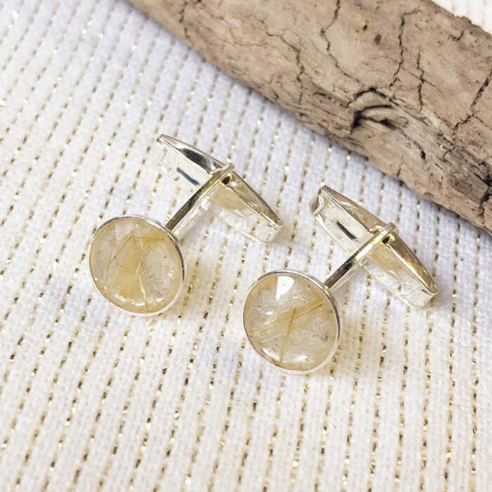 Les boutons de manchette Justin en argent 925 et quartz rutile.