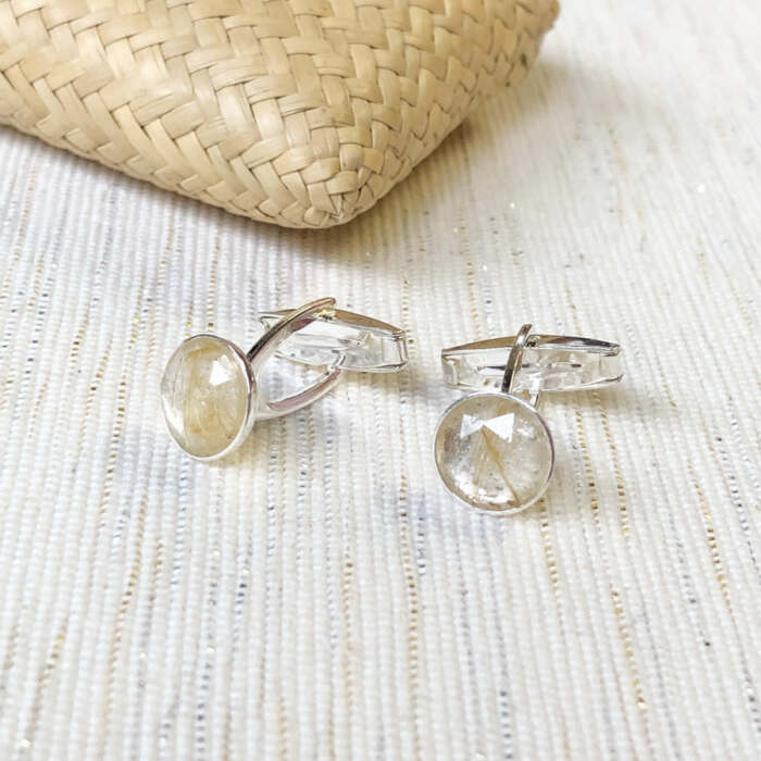 Les boutons de manchette Justin en argent 925 et quartz rutile.